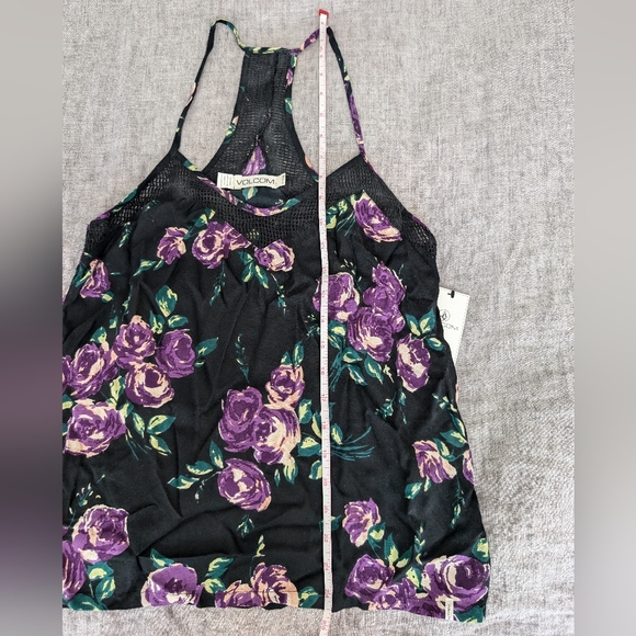Volcom Defiant One Racerback Tank Top Black Purple Floral Size XS NWT - Picture 6 of 7